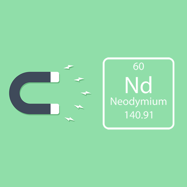 image of a blue Magnet with Neodymium periodic table symbol over a light green background.